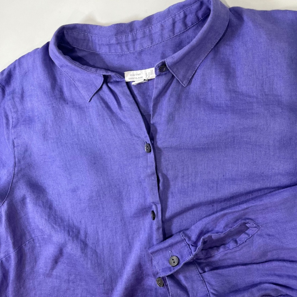 J Jill Love Linen Essential Shirt Women Medium Purple Button Up Coastal Resort